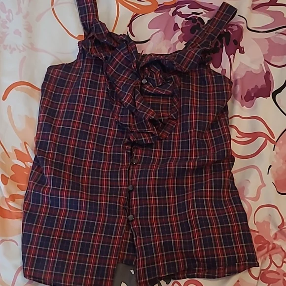 SOLD! Ralph Lauren Girl's Blue and Red Plaid Tank Top Shirt Size 8 - Picture 2 of 4